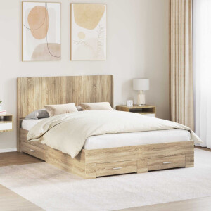 vidaXL Bedframe met opbergruimte en hoofdbord Sonoma Eiken