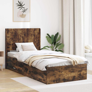 vidaXL Bedframe met opbergruimte en hoofdbord Gerookt eiken