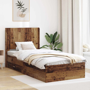 vidaXL Bedframe met opbergruimte en hoofdbord Oud hout 90 x 190 cm