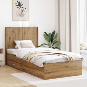 vidaXL Bedframe met opbergruimte en hoofdbord Artisanaal eiken