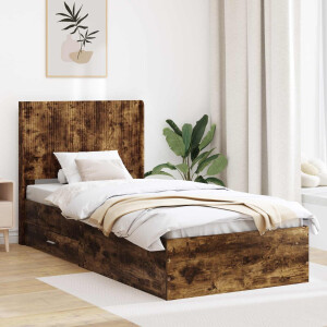 vidaXL Bedframe met opbergruimte en hoofdbord Gerookt eiken