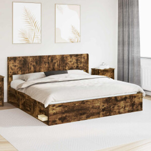 vidaXL Bedframe met opbergruimte en hoofdbord Gerookt eiken