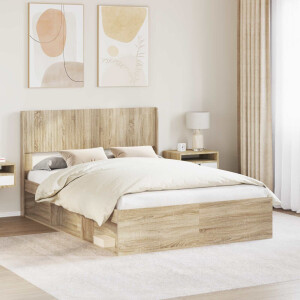 vidaXL Bedframe met opbergruimte en hoofdbord Sonoma Eiken