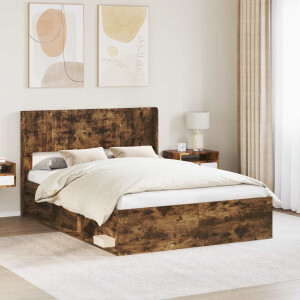 vidaXL Bedframe met opbergruimte en hoofdbord Gerookt eiken