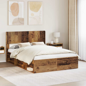 vidaXL Bedframe met opbergruimte en hoofdbord Oud hout 135 x 190 cm