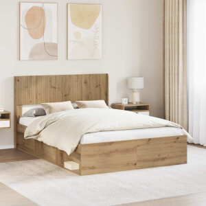 vidaXL Bedframe met opbergruimte en hoofdbord Artisanaal eiken