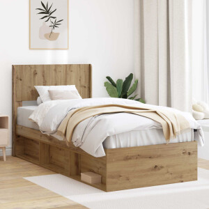 vidaXL Bedframe met opbergruimte en hoofdbord Artisanaal eiken