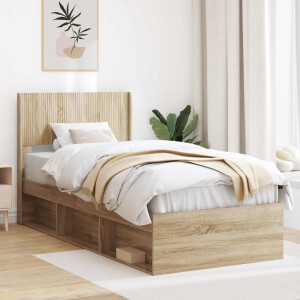 vidaXL Bedframe met opbergruimte en hoofdbord Sonoma Eiken 90 x 190 cm