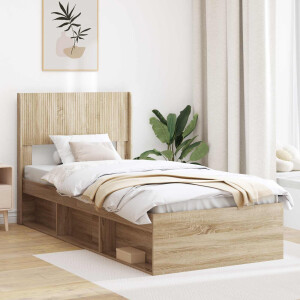 vidaXL Bedframe met opbergruimte en hoofdbord Sonoma Eiken 75 x 190 cm