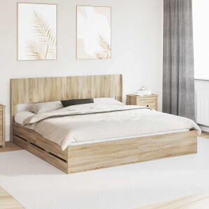 vidaXL Bedframe met opbergruimte en hoofdbord met lade Sonoma Eiken