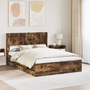 vidaXL Bedframe met opbergruimte en hoofdbord met lade Gerookt eiken
