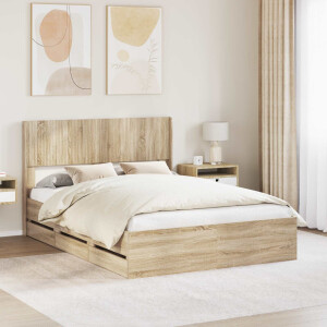 vidaXL Bedframe met opbergruimte en hoofdbord met lade Sonoma Eiken