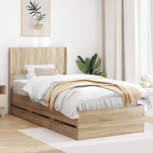 vidaXL Bedframe met opbergruimte en hoofdbord met lade Sonoma Eiken