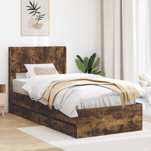 vidaXL Bedframe met opbergruimte en hoofdbord met lade Gerookt eiken