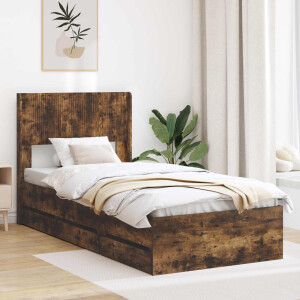 vidaXL Bedframe met opbergruimte en hoofdbord met lade Gerookt eiken