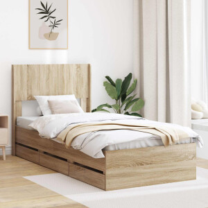vidaXL Bedframe met opbergruimte en hoofdbord Sonoma Eiken 75 x 190 cm