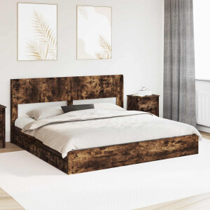 vidaXL Bedframe met opbergruimte en hoofdbord Gerookt eiken