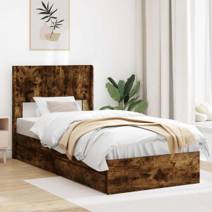 vidaXL Bedframe met opbergruimte en hoofdbord Gerookt eiken