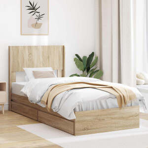 vidaXL Bedframe met opbergruimte en hoofdbord Sonoma Eiken 90 x 190 cm