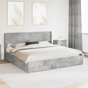 vidaXL Bedframe met opbergruimte en hoofdbord Betongrijs Bewerkt hout
