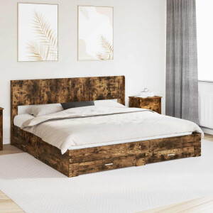 vidaXL Bedframe met opbergruimte en hoofdbord Gerookt eiken