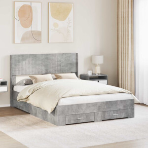 vidaXL Bedframe met opbergruimte en hoofdbord Betongrijs Bewerkt hout