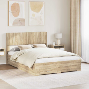 vidaXL Bedframe met opbergruimte en hoofdbord Sonoma Eiken