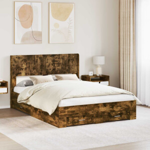 vidaXL Bedframe met opbergruimte en hoofdbord Gerookt eiken