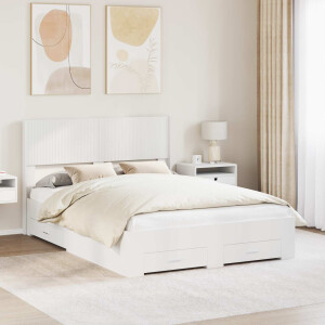 vidaXL Bedframe met opbergruimte en hoofdbord Wit Bewerkt hout