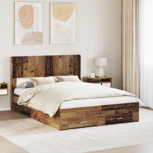 vidaXL Bedframe met opbergruimte en hoofdbord Oud hout 120 x 190 cm