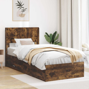 vidaXL Bedframe met opbergruimte en hoofdbord Gerookt eiken