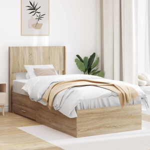 vidaXL Bedframe met opbergruimte en hoofdbord Sonoma Eiken 90 x 190 cm