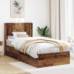 vidaXL Bedframe met opbergruimte en hoofdbord Oud hout 90 x 190 cm
