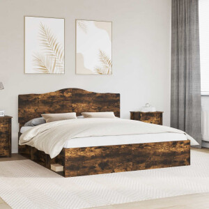 vidaXL Bedframe Gerookt eiken 200 x 200 cm Massief grenenhout