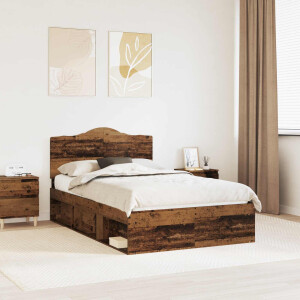 vidaXL Bedframe met hoofdeinde Oudhout 135 x 190 cm Massief grenenhout