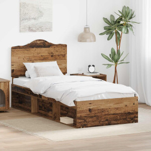 vidaXL Bedframe met hoofdeinde Oudhout 90 x 200 cm Massief grenenhout
