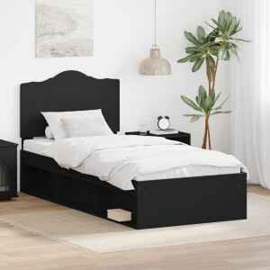 vidaXL Bedframe met hoofdeinde Zwart 90 x 190 cm Massief grenenhout