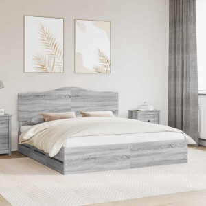 vidaXL Bedframe met lade Grijs sonoma 200 x 200 cm Ingenieurshout