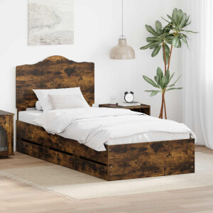 vidaXL Bedframe met lade Gerookte Eik 75 x 190 cm Ingenieurshout