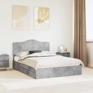 vidaXL Opslag bed met hoofdeinde Beton Grijs 150 x 200 cm Bewerkt hout