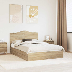 vidaXL Opslag bed met lade Sonoma Eiken 140 x 200 cm Bewerkt hout
