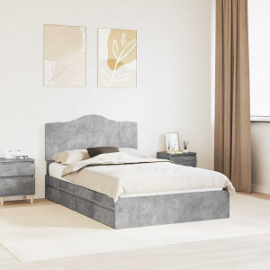 vidaXL Opslag bed met hoofdeinde Beton Grijs 135 x 190 cm Bewerkt hout