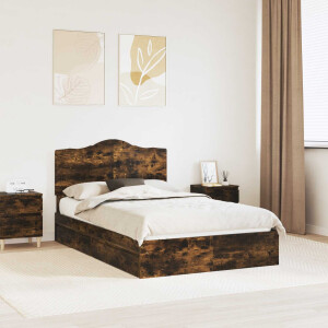 vidaXL Opslag bed met lade Gerookt eiken 135 x 190 cm Bewerkt hout