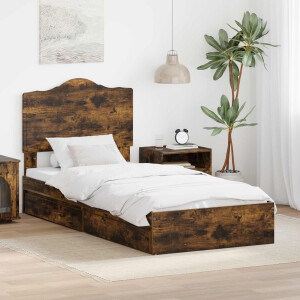 vidaXL Opslag bed met lade Gerookt eiken 90 x 200 cm Bewerkt hout