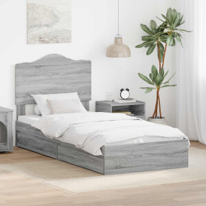 vidaXL Opslag bed met hoofdeinde Grijs Sonoma 90 x 200 cm Bewerkt hout