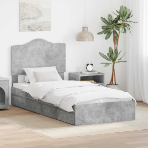 vidaXL Opslag bed met hoofdeinde Beton Grijs 90 x 190 cm Bewerkt hout