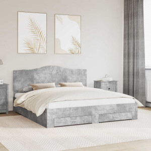 vidaXL Bedframe met hoofdeinde Beton Grijs 200 x 200 cm Bewerkt hout