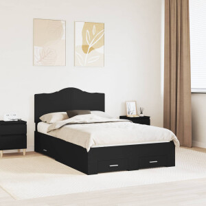 vidaXL Bedframe met hoofdeinde Zwart 135 x 190 cm Bewerkt hout