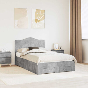 vidaXL Bedframe met hoofdeinde Beton Grijs 135 x 190 cm Bewerkt hout