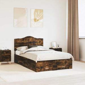vidaXL Bedframe met hoofdeinde Gerookt eiken 120 x 190 cm Bewerkt hout